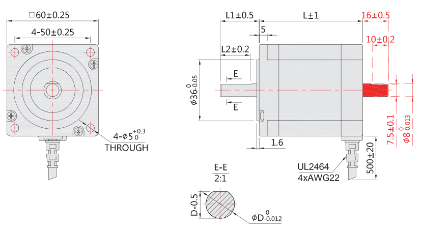 60mm步進(jìn)電機(jī)外形尺寸圖